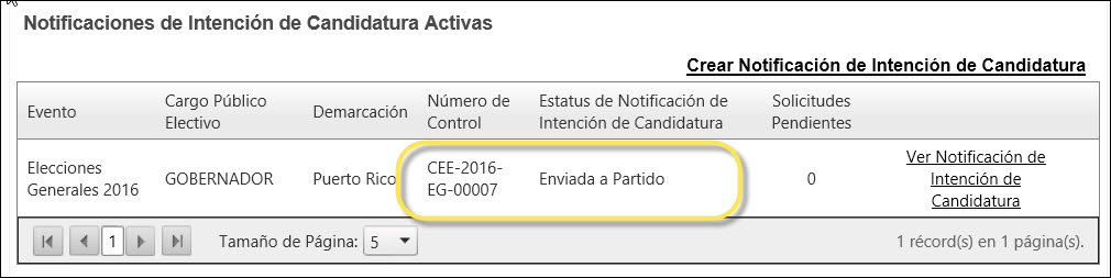 Estatus de Presentada a Partido