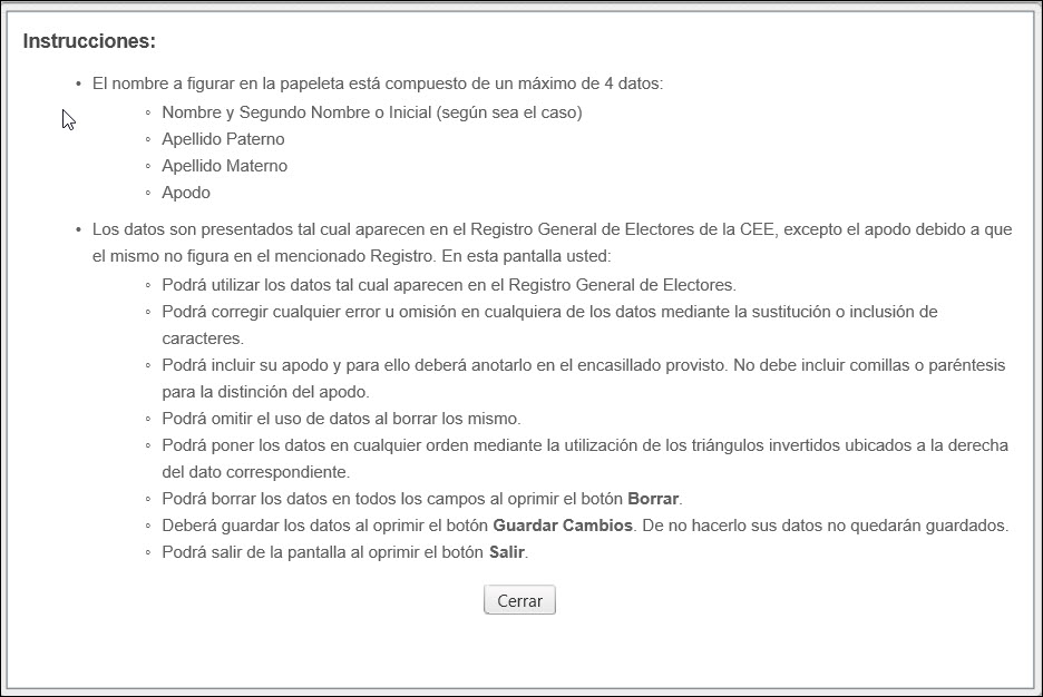 Instrucciones Nombre a Figurar en la Papeleta